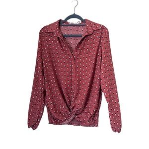 Women's Liberty Love Dusty Rose Boho Print Twist Front Long Sleeve Blouse Size M